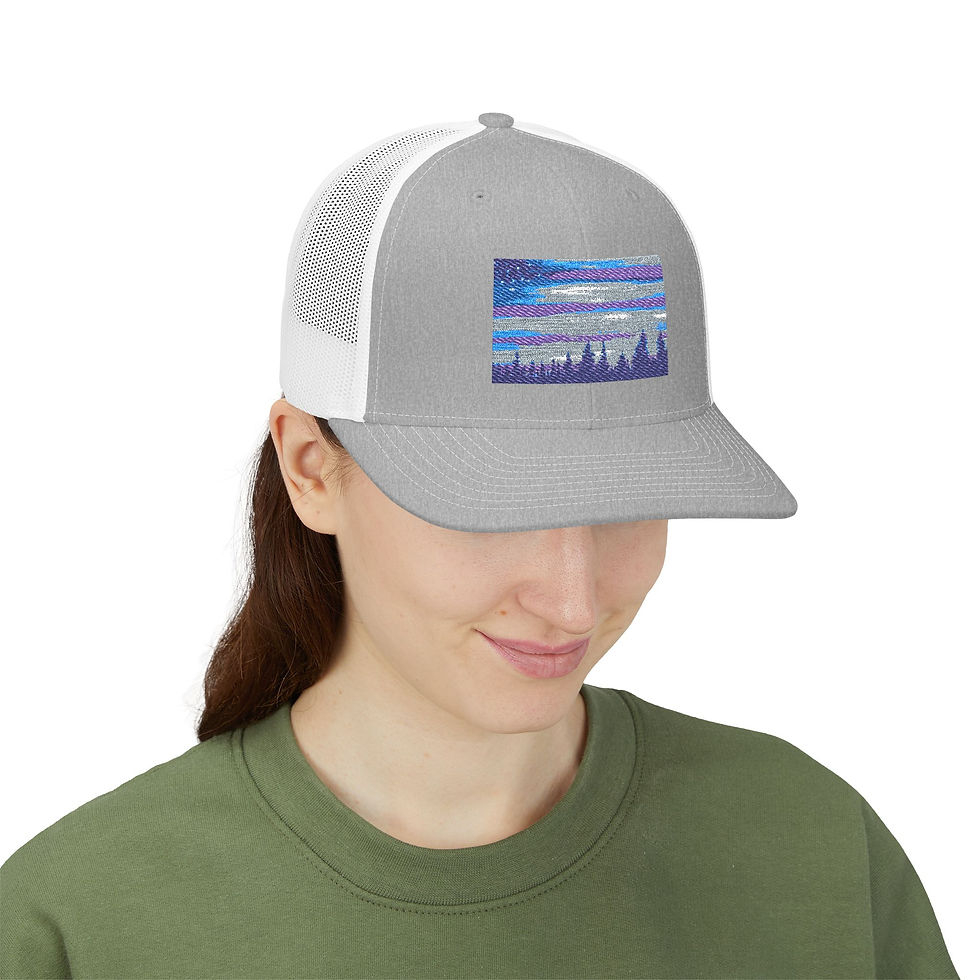 Thumbnail: Stylish Trucker Cap, Embroidered Nature Scene - Outdoors, Everyday Wear
