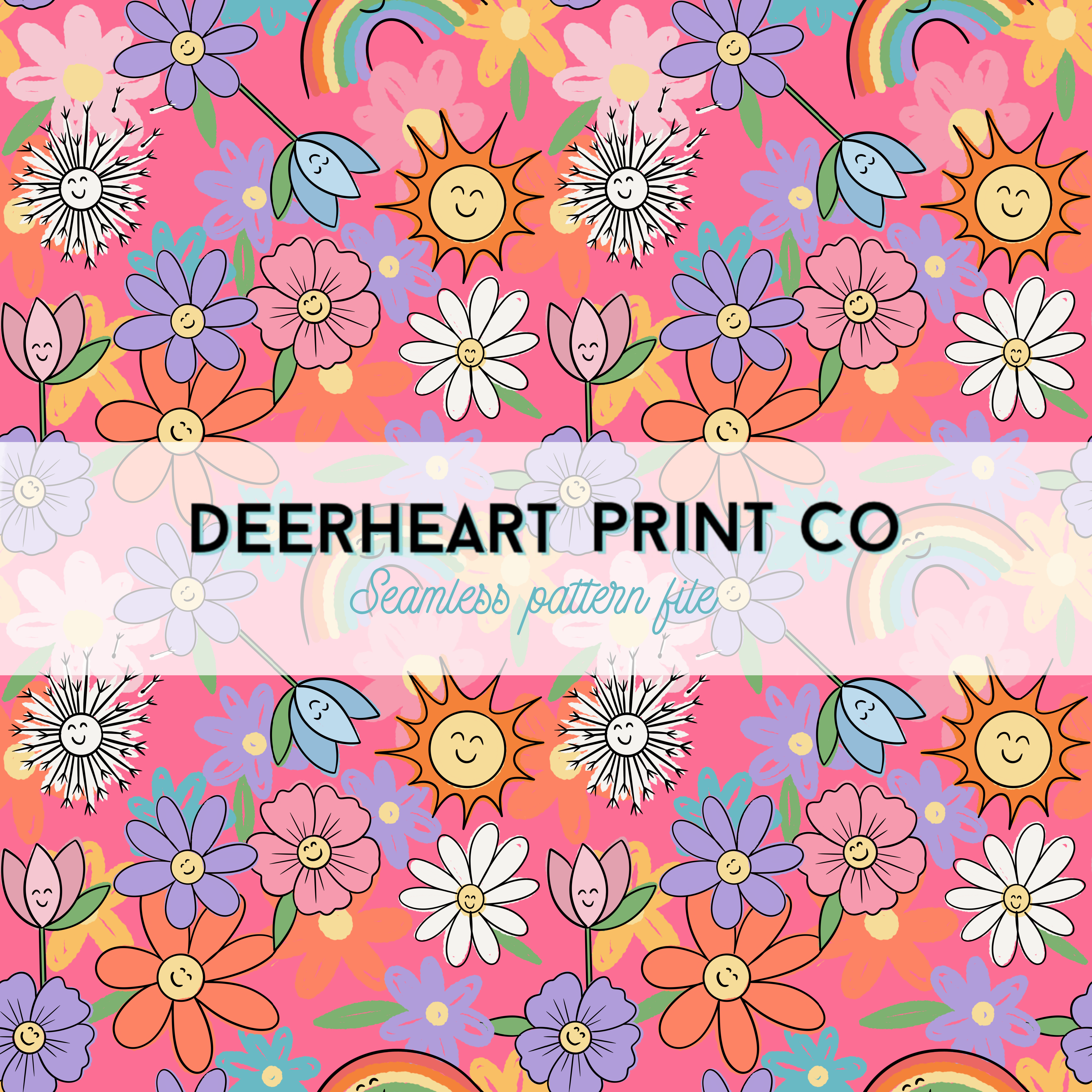 Seamless Repeat - PNG Digital Download -Pink Happy Flowers