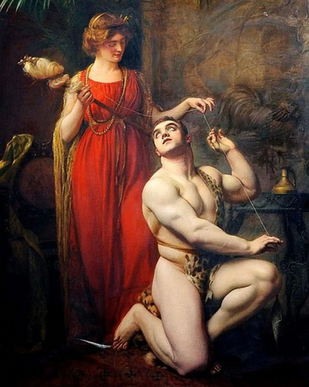 Hercules at the Feet of Omphale by Gustave Courtois, with strongman model Maurice Deriaz