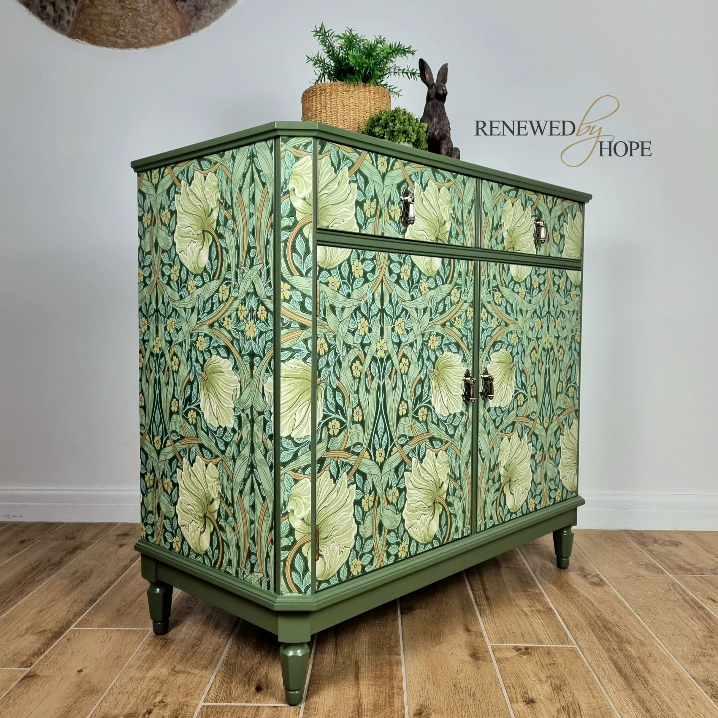 Sold - Green Strongbow Sideboard with William Morris decoupage