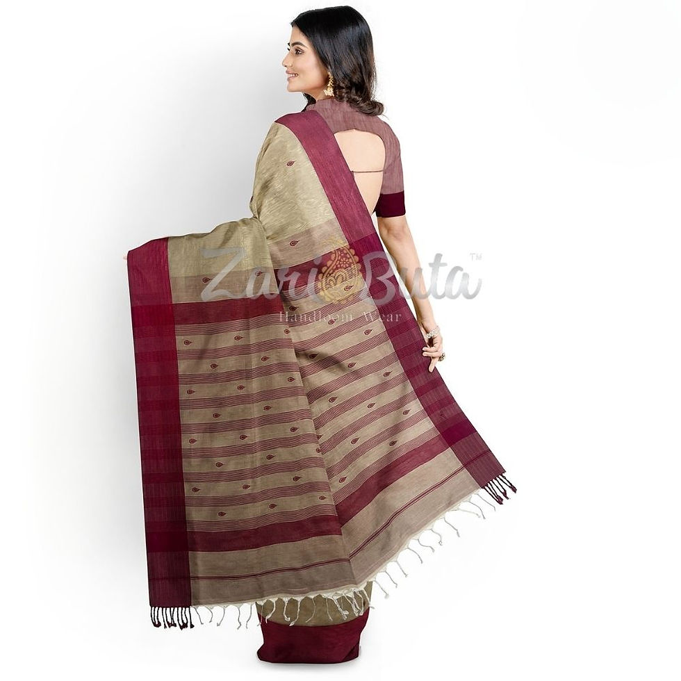 Thumbnail: Tassar Small Buti striped Border Maheshwari Handloom Saree