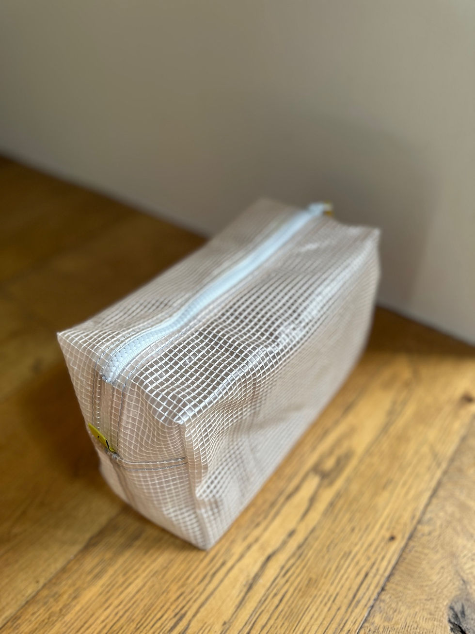 Thumbnail: LARGE WASH BAG | Clear White Grid with black zip