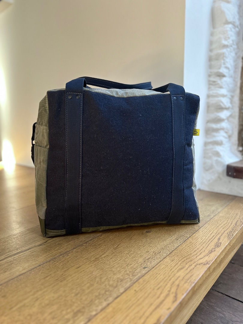 Thumbnail: WEEKEND BAG | Tapestry panels and green canvas with navy cotton straps