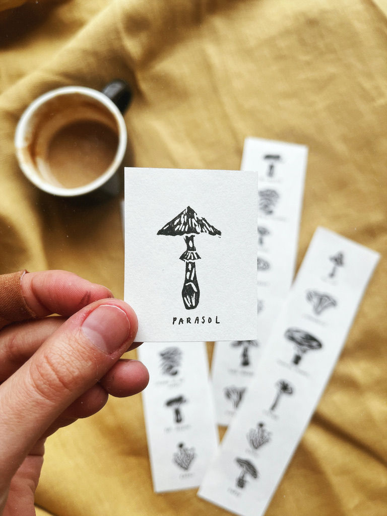 Thumbnail: Mushroom Bookmark, Botanical-Style, Linocut & Ink