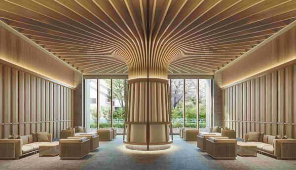 Brillia 高崎宮元町 ALPHA RESIDENCIA Grand Lounge Inuwashi timber CG 示意圖。