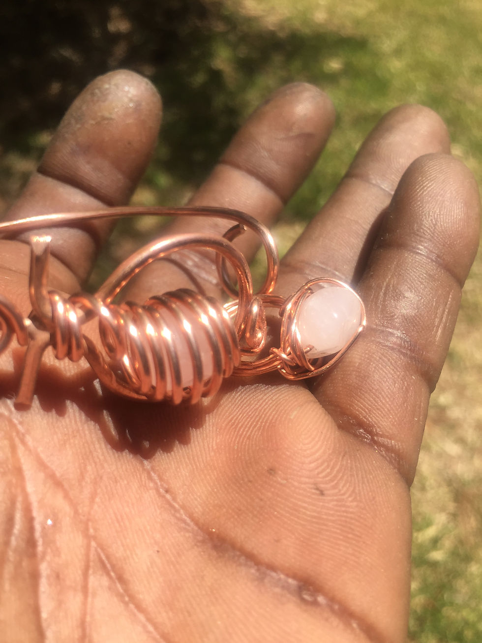 Thumbnail: Rose  Quartz baby ankh bracelet and ring 