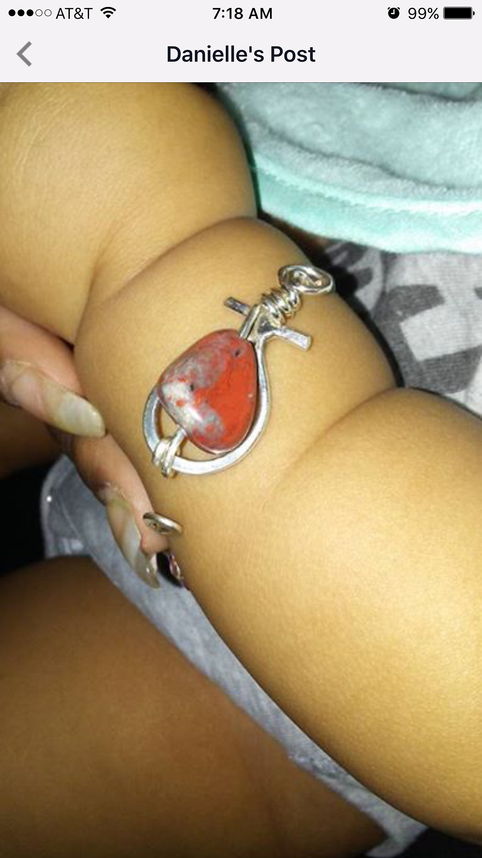 Thumbnail: Argentium silver children's ankh bracelet red Jasp