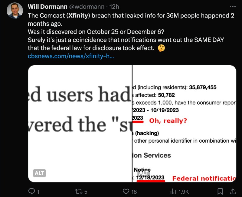 Twitter Responses to Xfinity Data Breach 2023