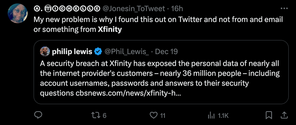 Twitter Responses to Xfinity Data breach