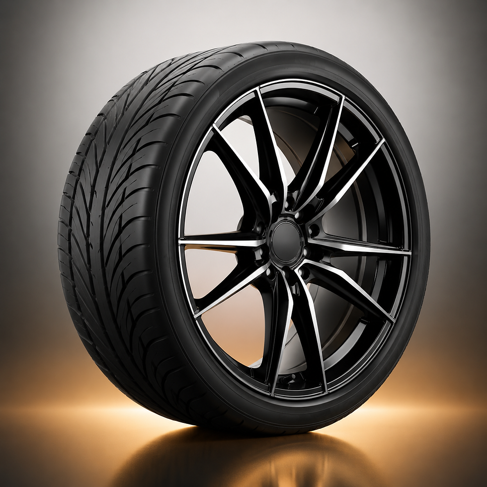Alternative 16-inch gloss black machined multi-spoke wheel and tire style
