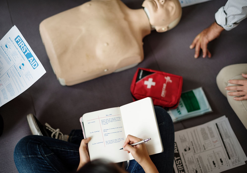 Eye-level view of a first aid kit with essential medical supplies