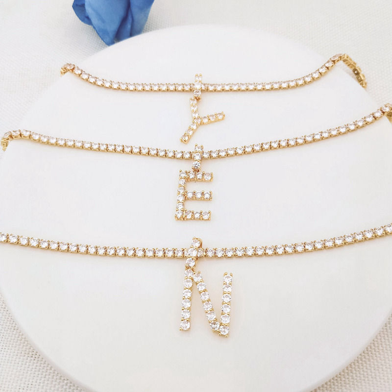Gold initial Tennis Necklace
