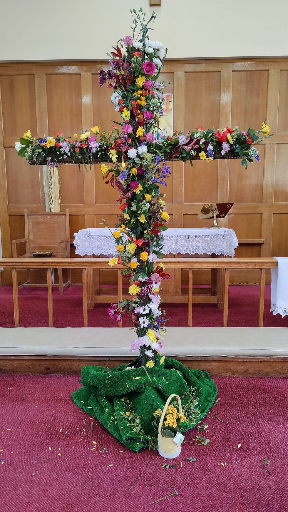 Easter Sunday Service, dressing Cross with beautiful flowers on 5th April
