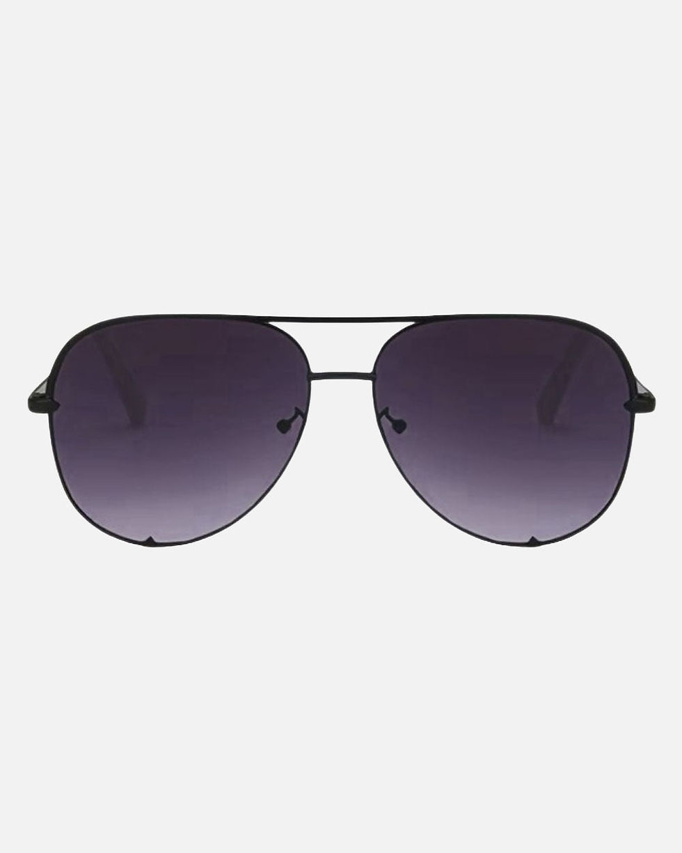 Black aviator sunglasses on white background, stylish and modern. Khaam Fefalene.