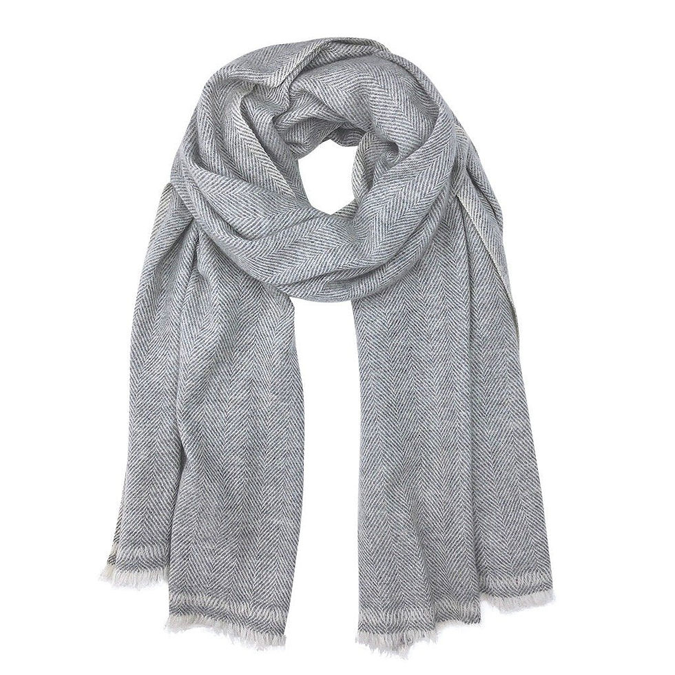 Elegant gray scarf; soft and stylish; perfect for cooler weather; Khaam Fefalene.