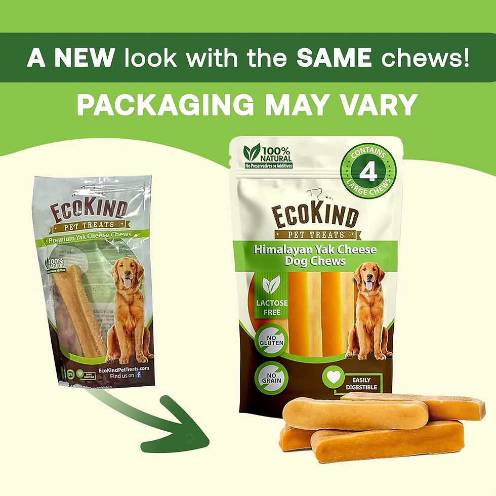 EcoKind dog chews packaging, "A new look with same chews!" Packaging may vary.