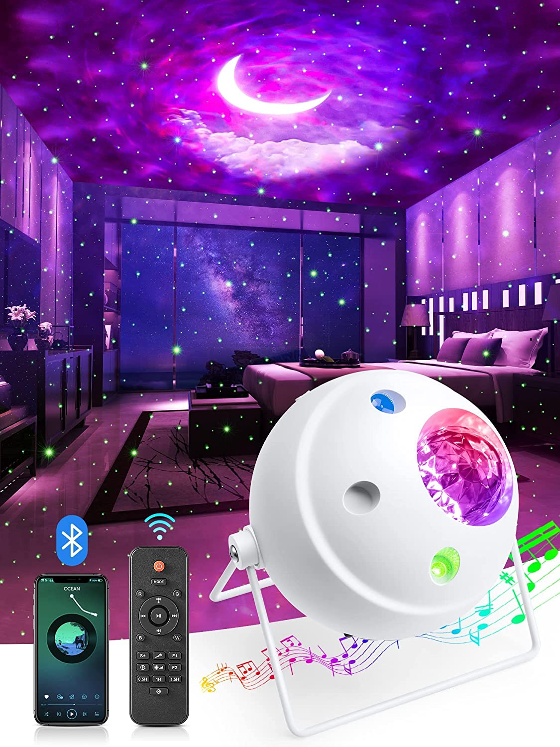 Galaxy Projector Starlight Projector Moon Projector, 48 Light Modes+Rotating Sta