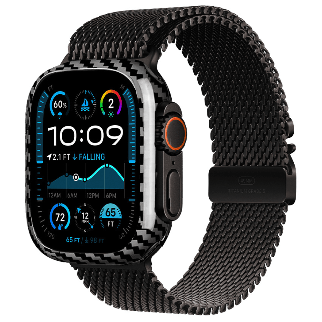 Smartwatch displays 10:09, health data. Black band, stylish design, modern technology, active lifestyle.