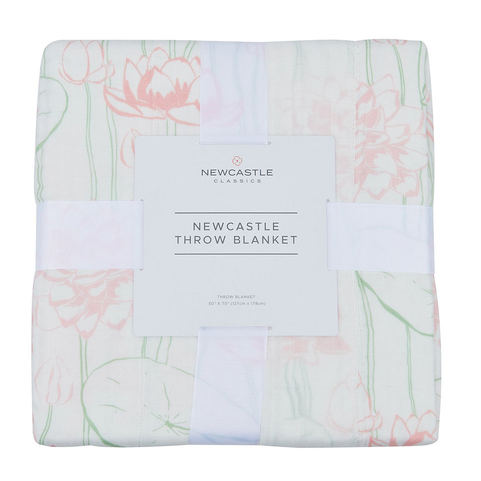 White throw blanket with flowers and the words Newcastle Throw Blanket