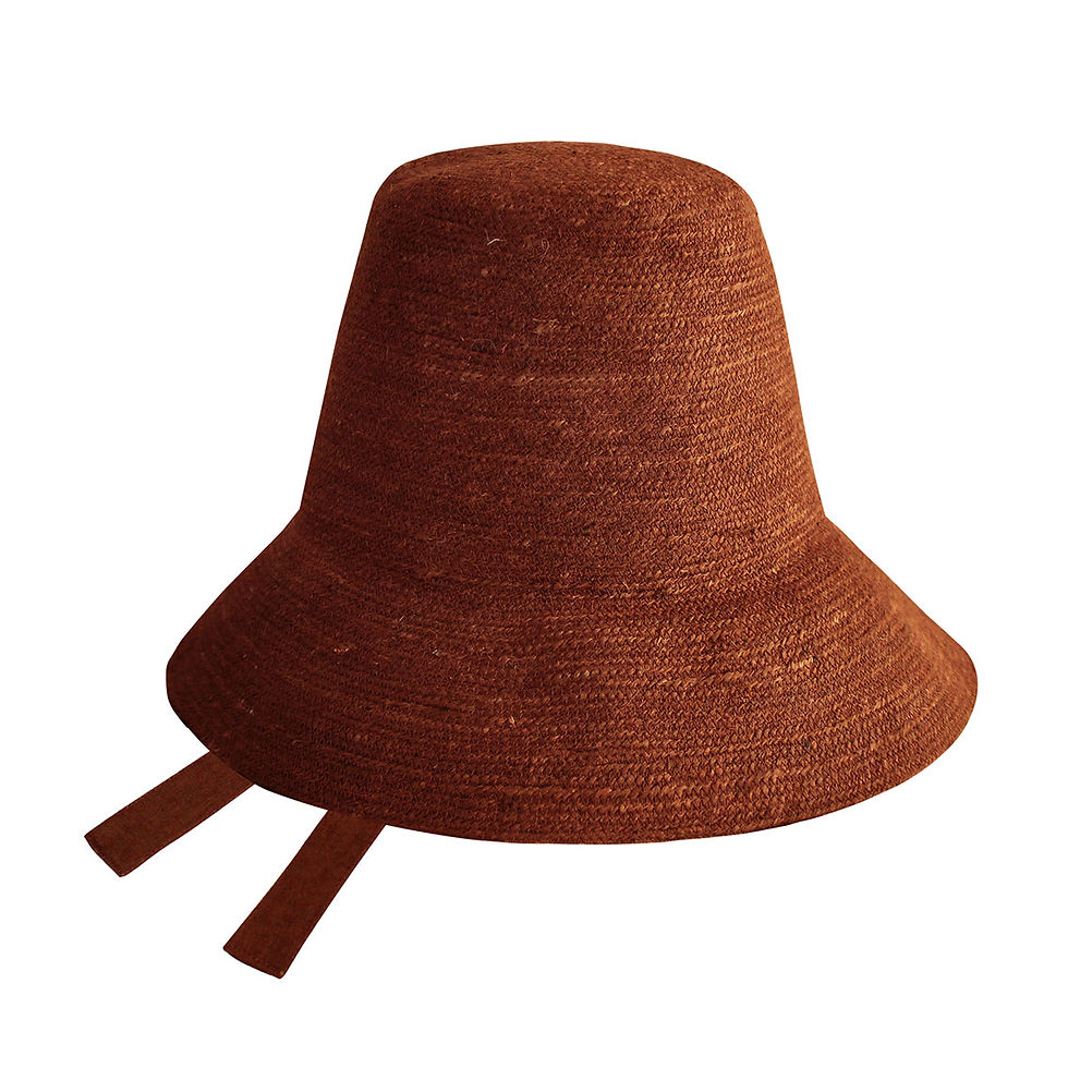 Brown hat with straps, isolated on white background. Khaam Fefalene.