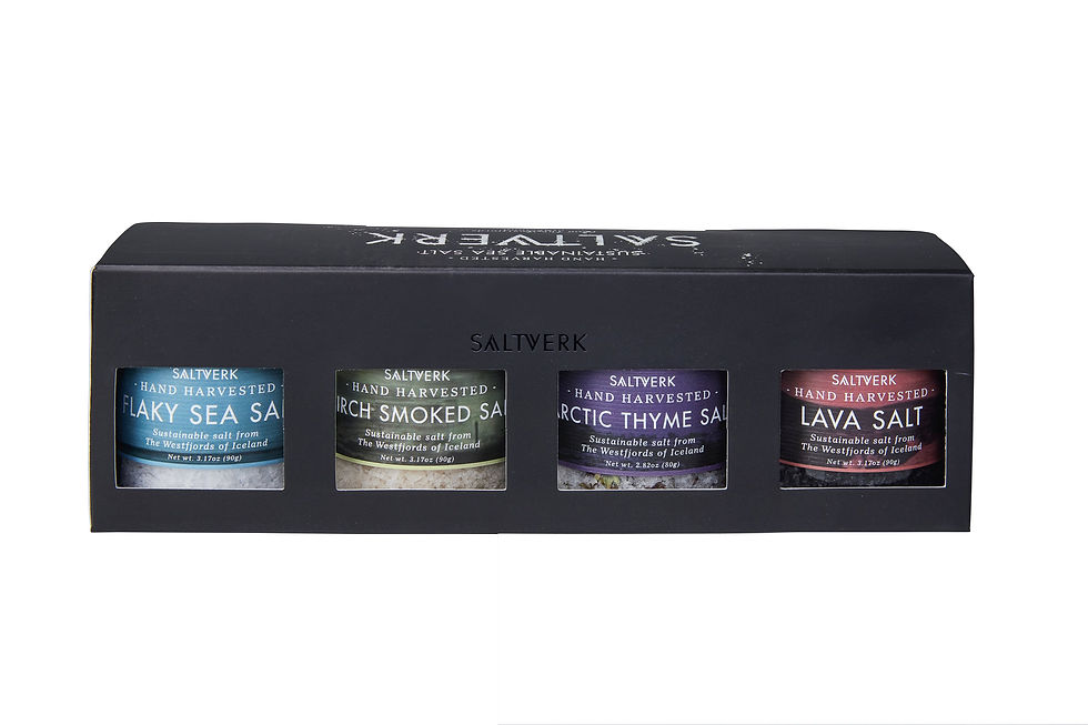 ALTRES label and different sea salt jars in a neat black box.