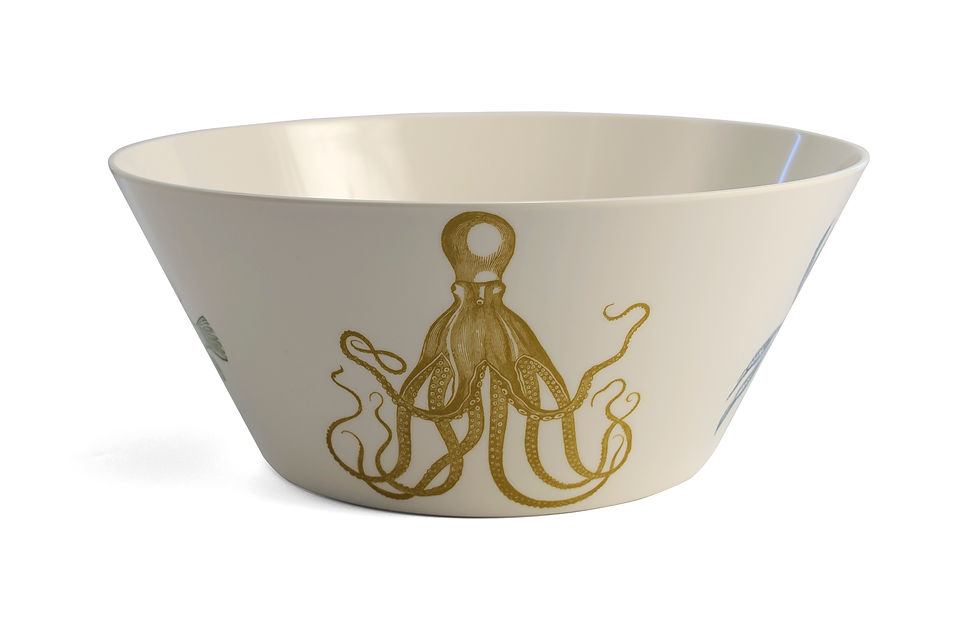 White serving bowl with octopus illustration, Sealife Serving Bowl, kitchenware