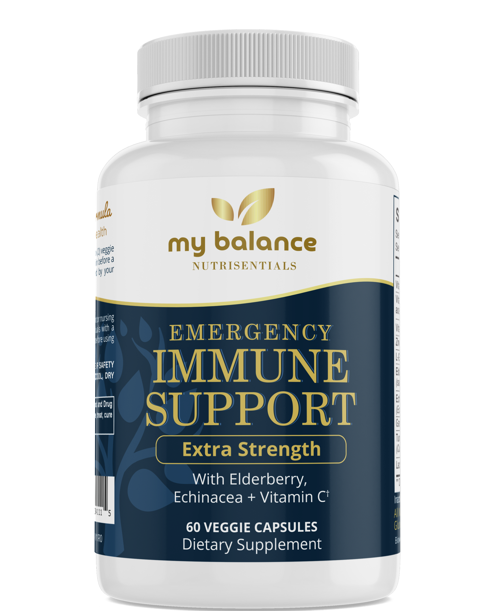 My Balance Nutraceuticals Emergency Immune Support Extra Strength supplement bottle PEACE-OUT