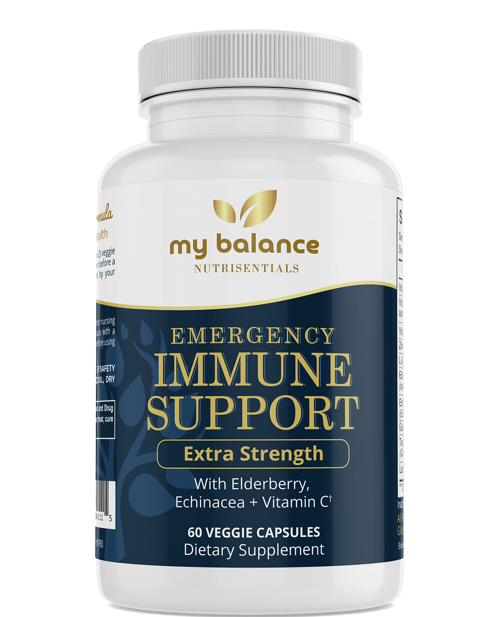 My Balance Nutraceuticals Emergency Immune Support Extra Strength supplement bottle PEACE-OUT