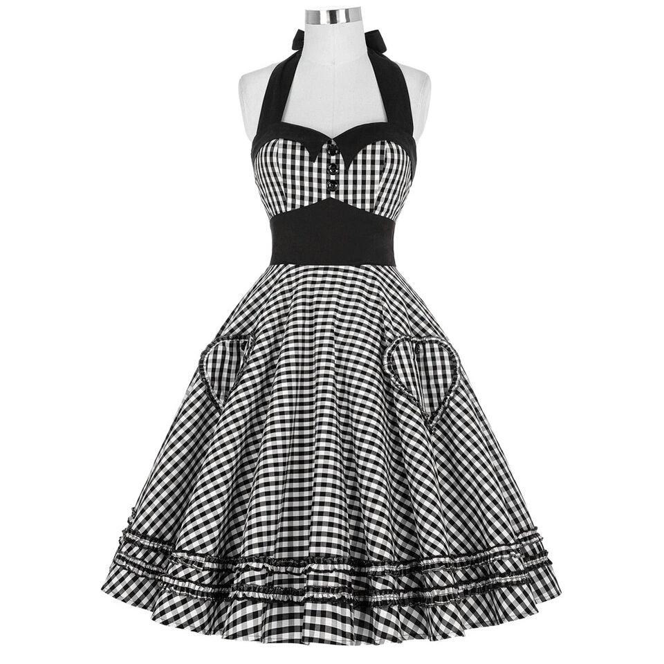 Miniatura: Vestido Plus Size xadrez Rockabilly