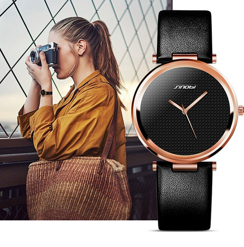 Miniatura: Relógios De Pulso SINOBI Moda Feminina Pulseira de Couro de Ouro