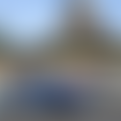 Rally cars are parked in the morning sunshine, with Jedburgh Abbey in the background