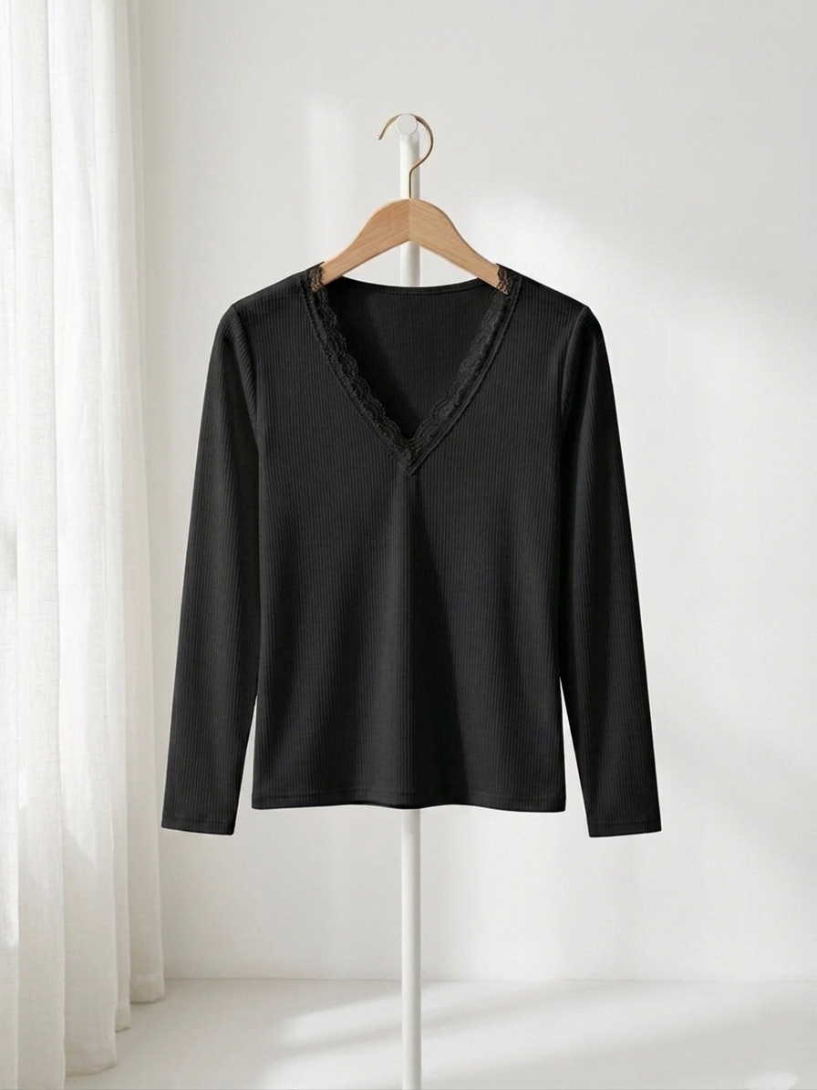 Miniatura: Remera morley frisa con puntillas