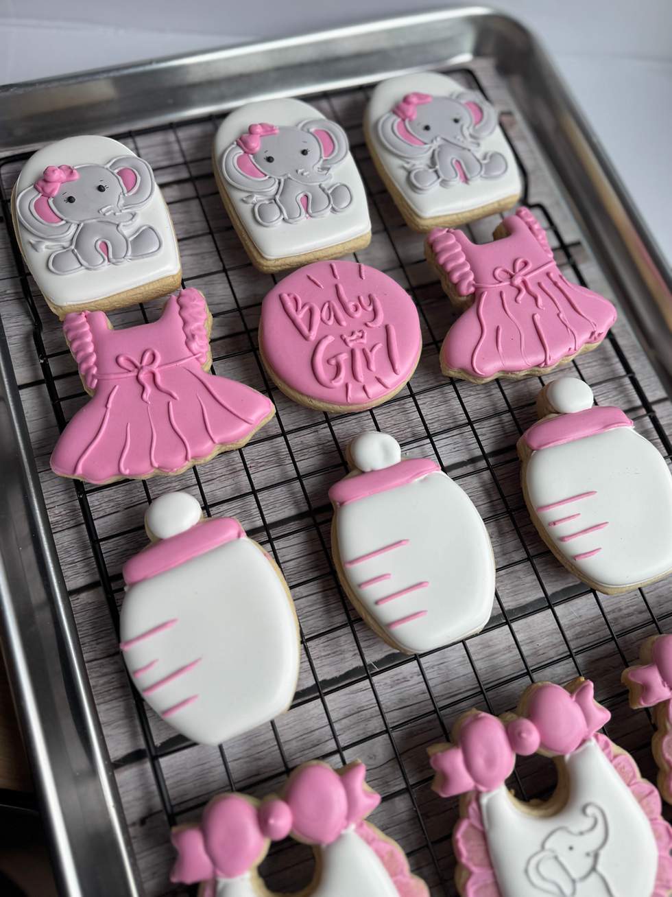 Thumbnail: 1 dozen baby elephant baby girl shower cookies 