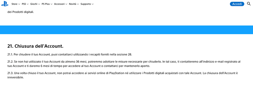 playstation chiusura account 36 mesi