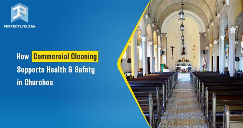 Commercial cleaning in a Melbourne church interior showing sanitised pews, polished floors, and a well-maintained altar to support health and safety.