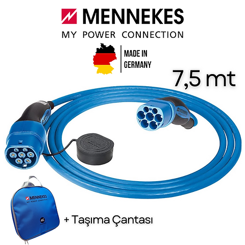 Mennekes Elektrikli Araç Şarj Kablosu 22KW Tip2 7,5mt | Akcan