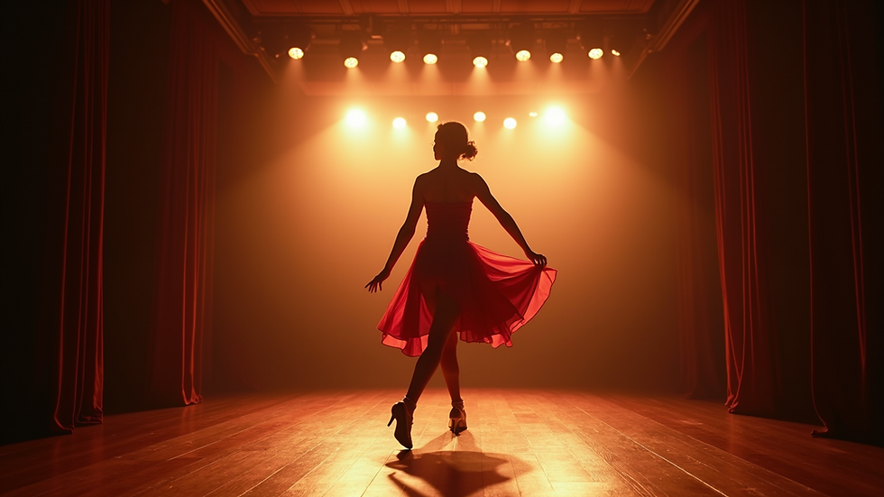 Eye-level view of a stage with a tap dancer performing classic steps