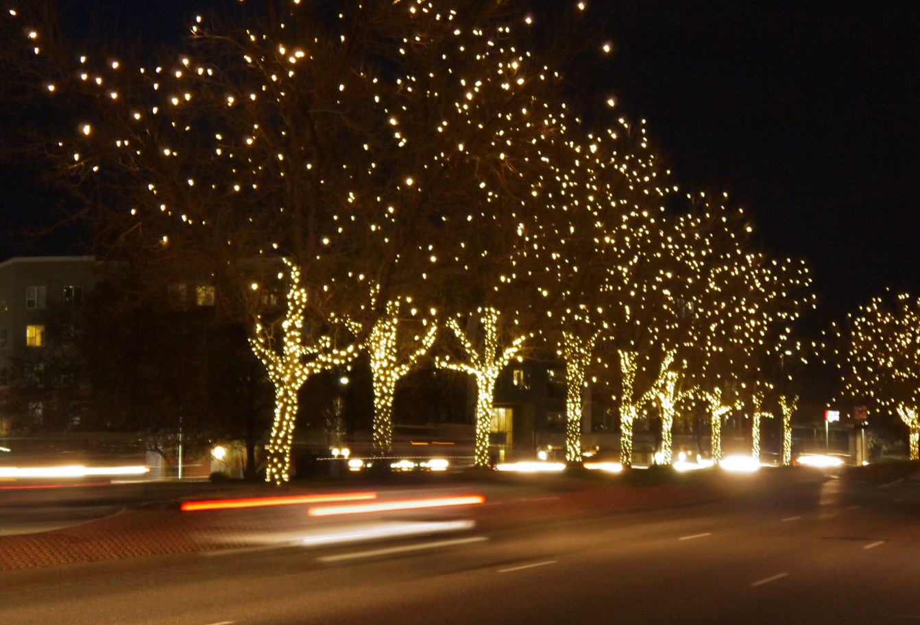 Downtown and public holiday lighting display at night