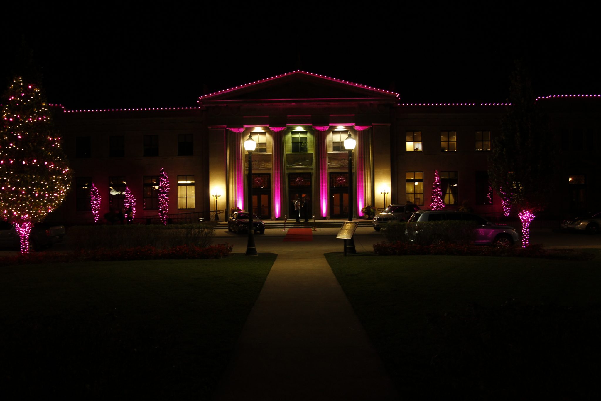 Event venue decorated with holiday and accent lighting