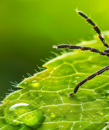 Tick crawling along the edge of a green leaf