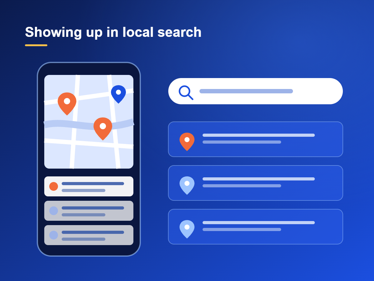 Illustration of a phone map with local search results