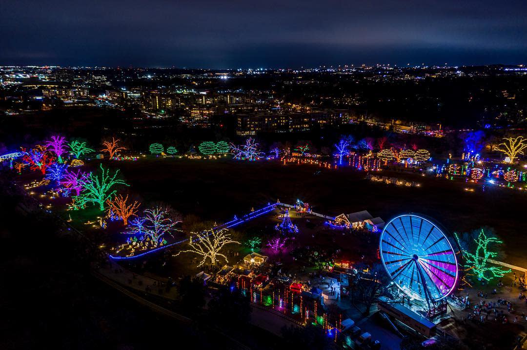 Downtown and public holiday lighting display at night
