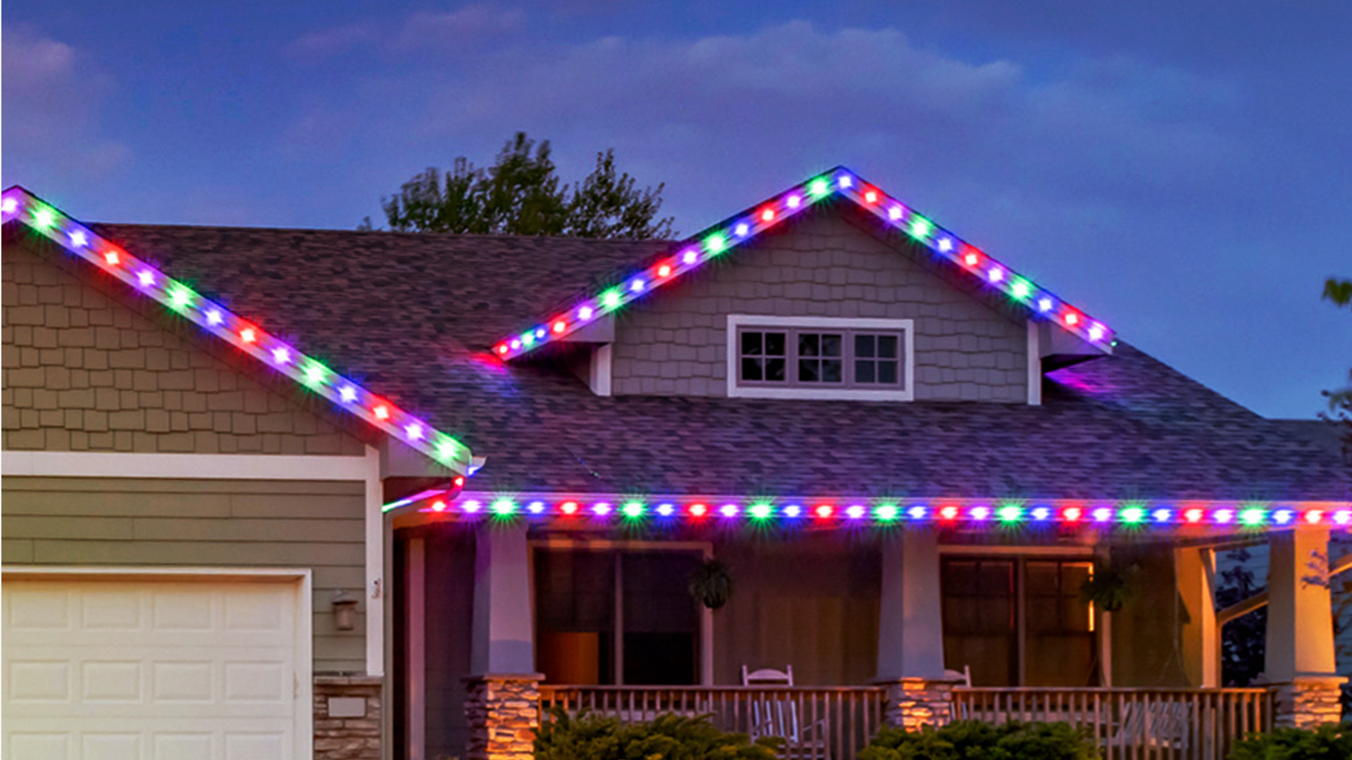 Craftsman home with multicolor permanent lighting