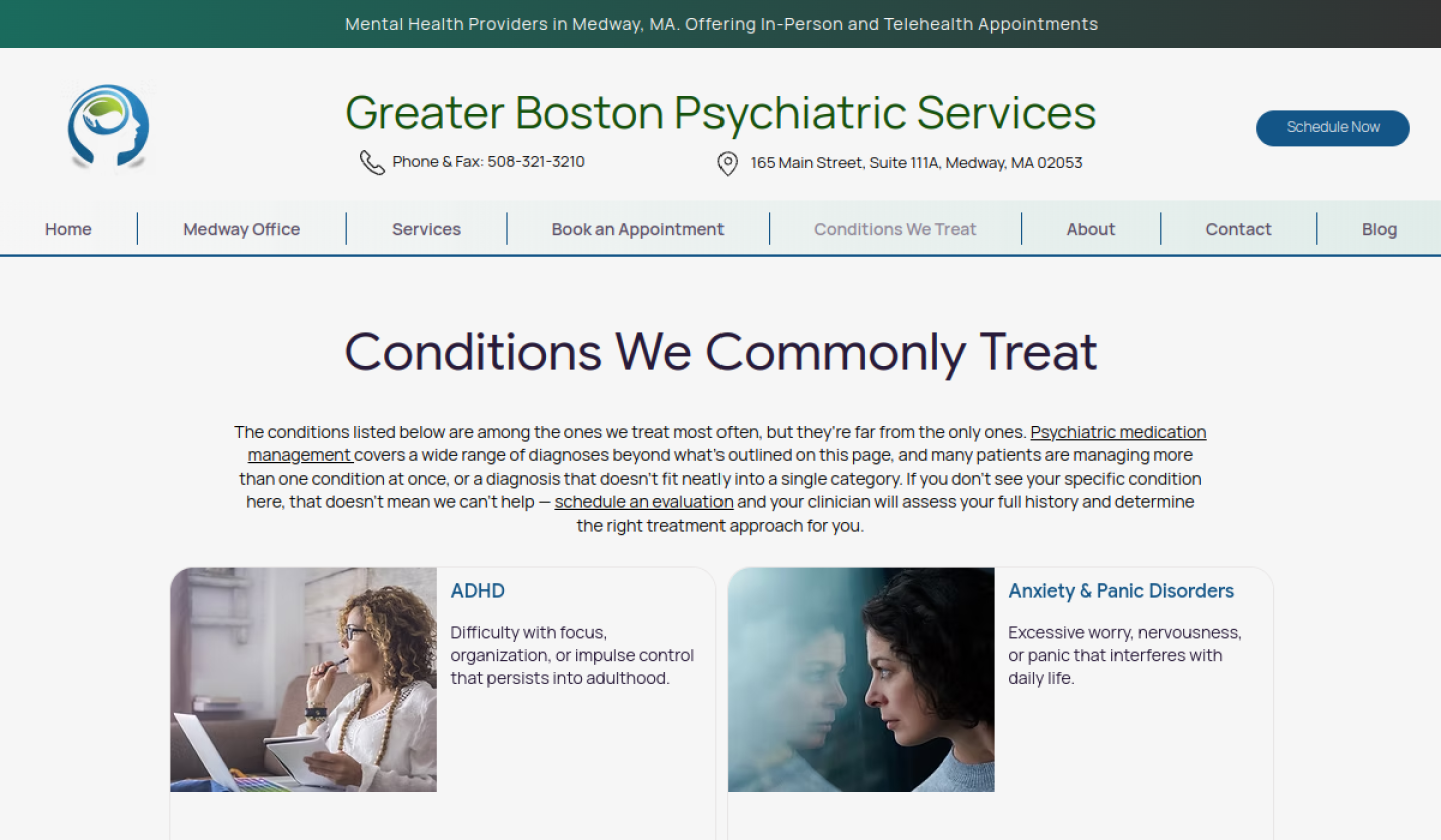 Greater Boston Psychiatric Services website gallery