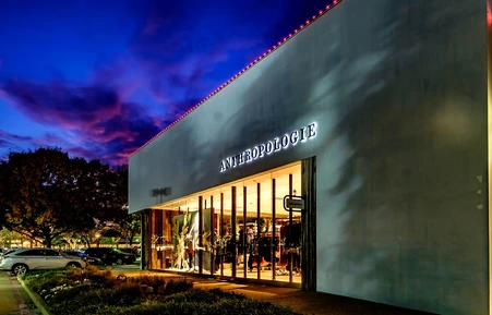 Modern commercial building with blue permanent lighting