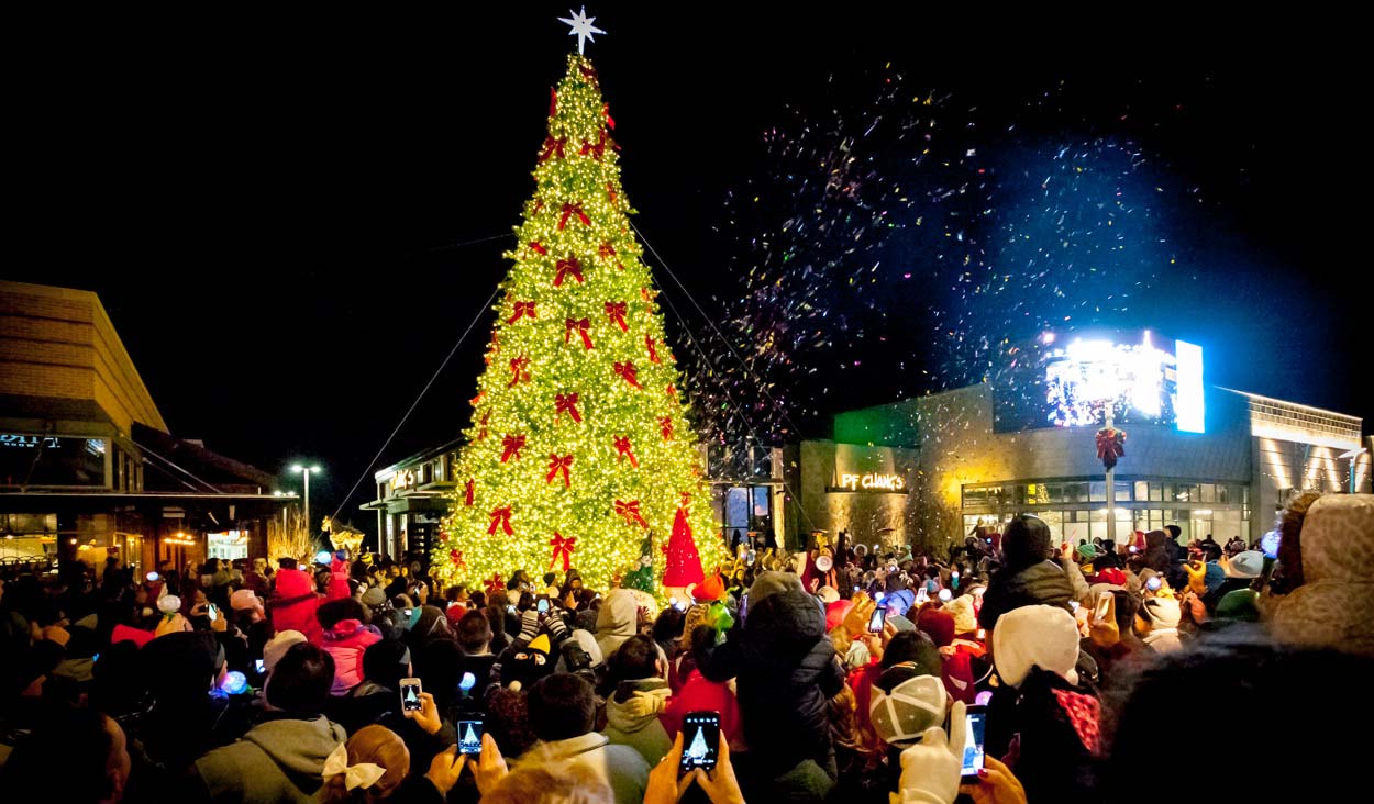 Downtown and public holiday lighting display at night