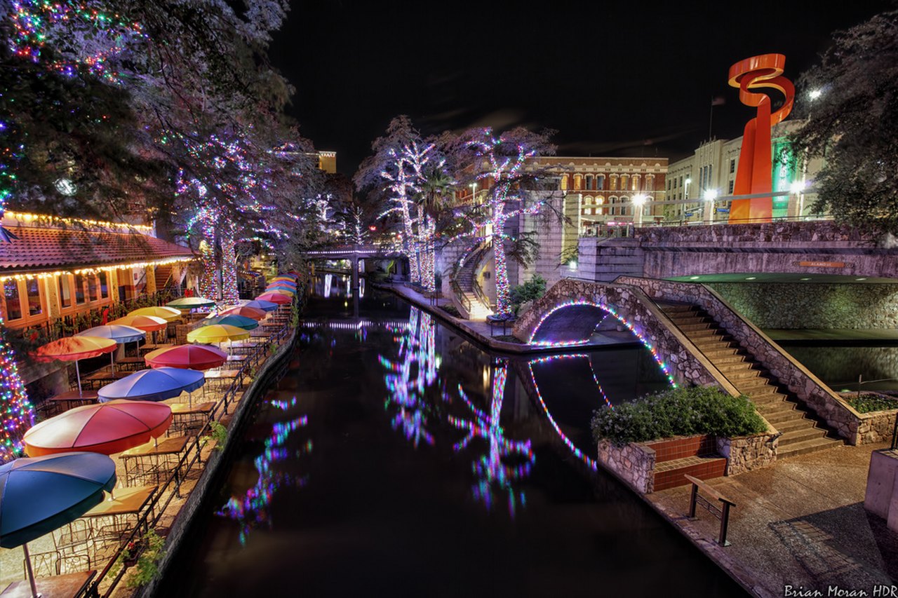 Downtown and public holiday lighting display at night