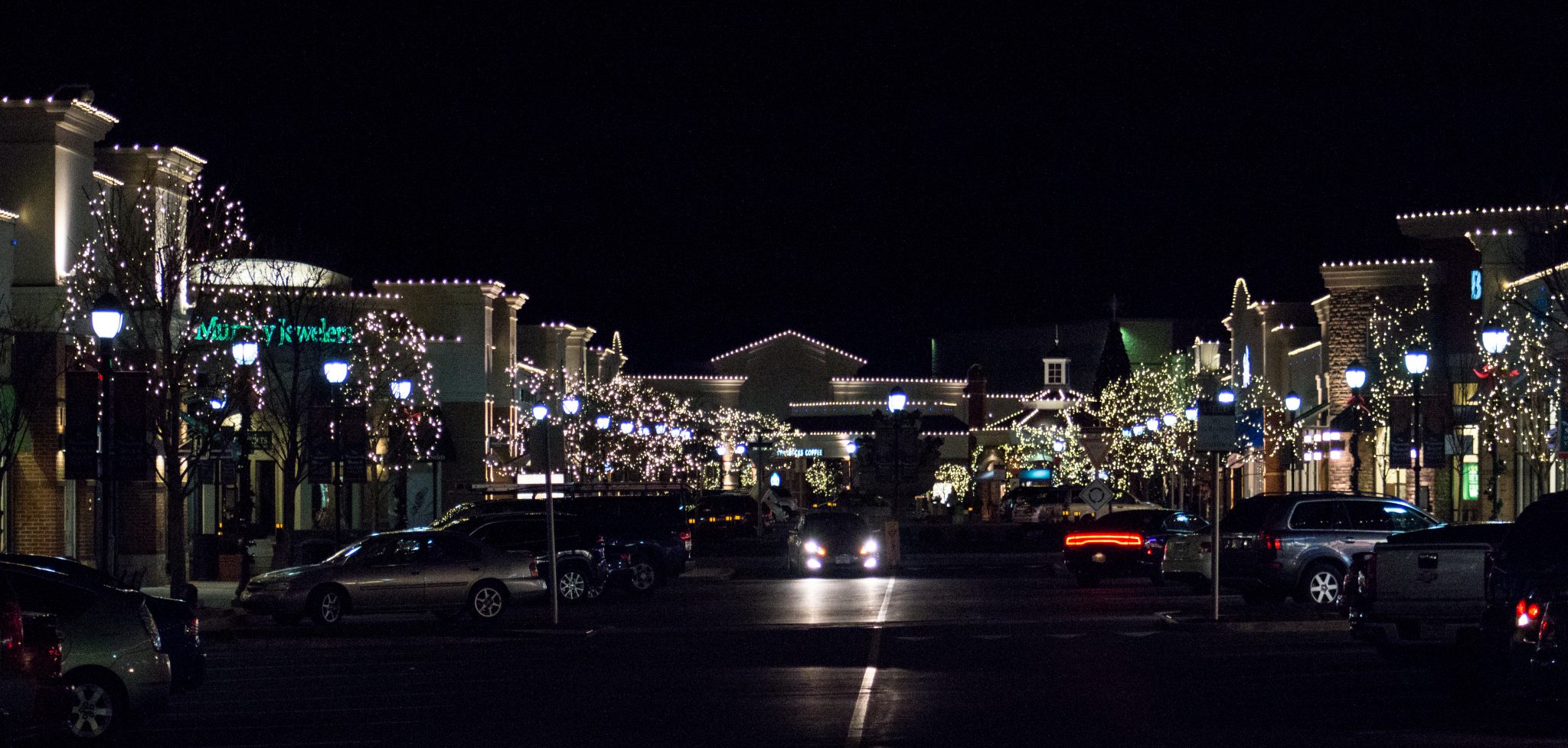Downtown and public holiday lighting display at night