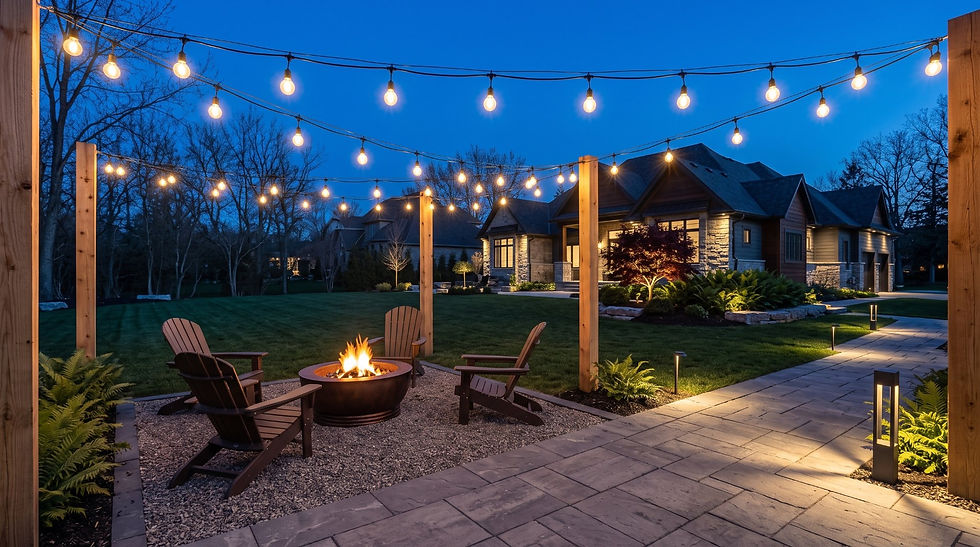 Backyard and Patio String Light Installation in Lumen Falls