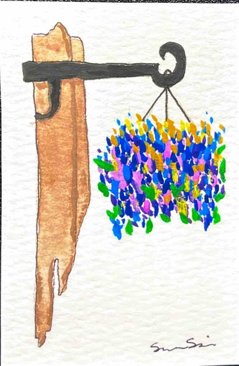 Hanging Flower Basket on Fence Post Bookmark